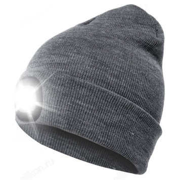 Шапка с фонарем КОСМОС серая /1/