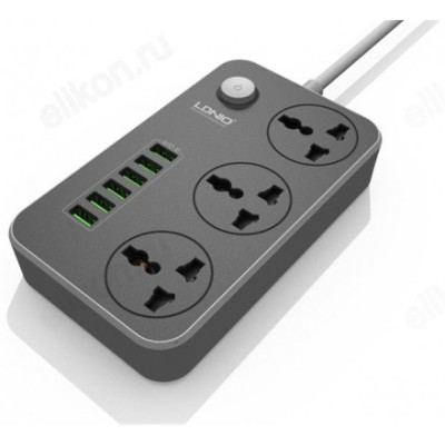 Фильтр сетевой LDNIO SC3604 2м 6 USB + 3 комбо - розетки, Gray