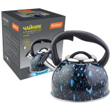 Чайник из нерж.стали LACRIMA (2.5л, со свистком, черный с синими каплями) MALLONY 003979