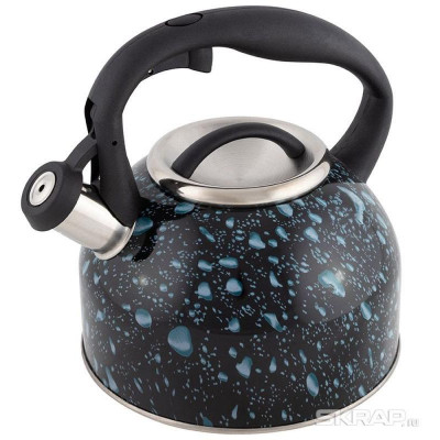 Чайник из нерж.стали LACRIMA (2.5л, со свистком, черный с синими каплями) MALLONY 003979-1