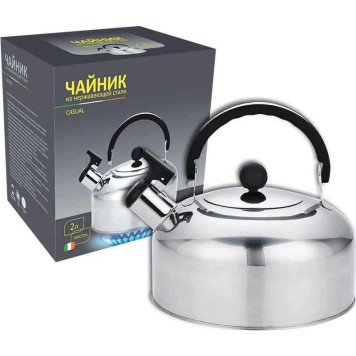 Чайник Casual, объем 2 л, из нерж стали со свистком, зеркальная полировка MALLONY 004259