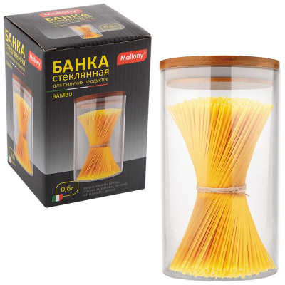 Банка стеклянная 0.6л для сыпучих продуктов BAMBU с крышкой MALLONY 004450