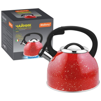 Чайник из нерж.стали 'Arte' (2.5л, со свистком, красный с белыми точками) MALLONY 005174