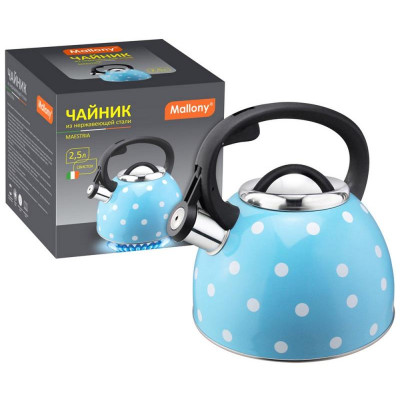 Чайник из нерж.стали 'Maestria' (2.5л, со свистком, голубой в белый горошек) MALLONY 005175
