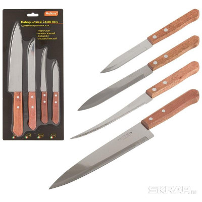 Набор ножей с деревянной рукояткой ALBERO 4шт MALLONY 007092