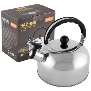Чайник Casual 2.5л из нерж стали со свистком, зеркальная полировка MALLONY 007297