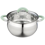 Кастрюля MENTOLO (2.6л) из нерж.стали с крышкой, ручки с силиконом MALLONY 103576