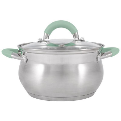 Кастрюля MENTOLO (2.6л) из нерж.стали с крышкой, ручки с силиконом MALLONY 103576-1
