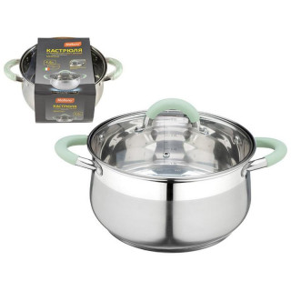 Кастрюля MENTOLO (4.6л) из нерж.стали с крышкой, ручки с силиконом MALLONY 103578