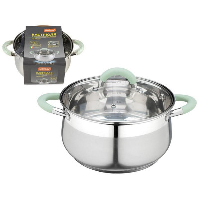 Кастрюля MENTOLO (4.6л) из нерж.стали с крышкой, ручки с силиконом MALLONY 103578