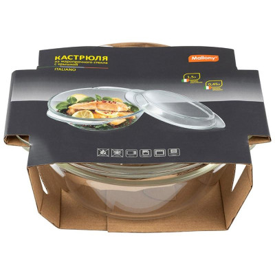 Кастрюля с крышкой ITALIANO 1.5л из жаропрочного стекла MALLONY 103814-4
