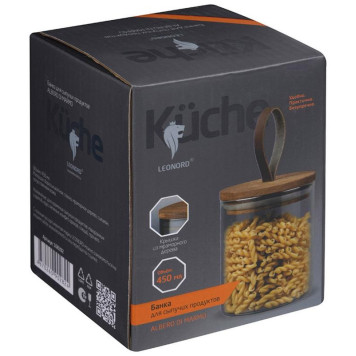 Банка стеклянная 0.45л для сыпучих продуктов Leonord ALBERO DI MARMO с крышкой MALLONY 108282-3