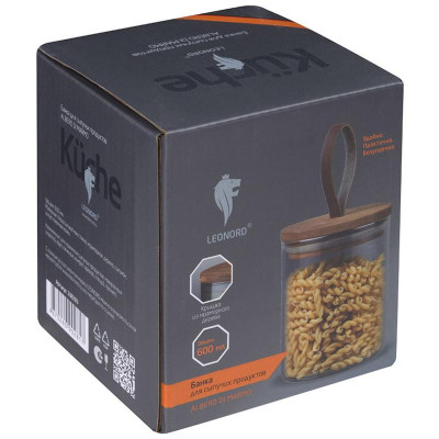 Банка стеклянная 0.6л для сыпучих продуктов Leonord ALBERO DI MARMO с крышкой MALLONY 108283-3