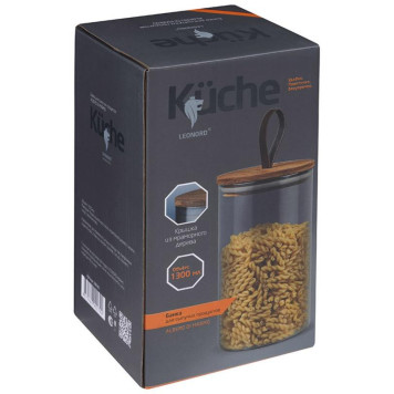 Банка стеклянная 1.3л для сыпучих продуктов Leonord ALBERO DI MARMO с крышкой MALLONY 108285-3