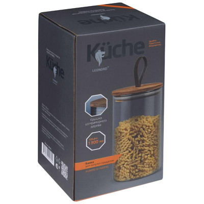 Банка стеклянная 1.3л для сыпучих продуктов Leonord ALBERO DI MARMO с крышкой MALLONY 108285-3