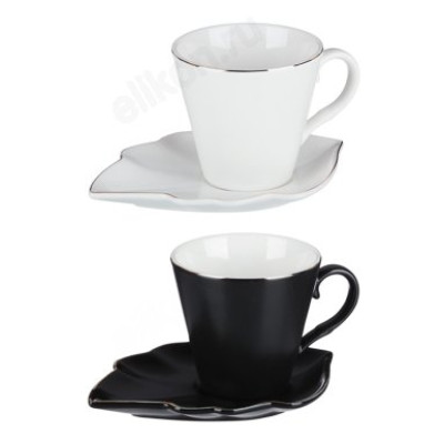 Набор чайный MILLIMI Лист блек/вайт 802-094 2пр