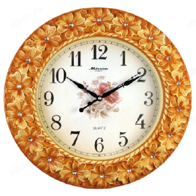 Часы настенные Mirron М1009А ЗБ, пластик, золотистые