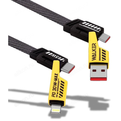 Кабель USB/Type-C - Type-C/Lightning Walker C980 (1,2 м) нейлон, черно-желтый-1