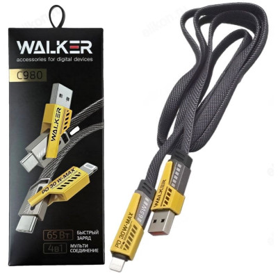 Кабель USB/Type-C - Type-C/Lightning Walker C980 (1,2 м) нейлон, черно-желтый