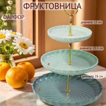 Фруктовница 3-х ярусная Fresh Taste Green d=26/20,5/15см h=34см фарфор 1730292