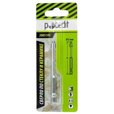 Сверло по стеклу и керамике 4-х гранное 5*70мм 3005105-1