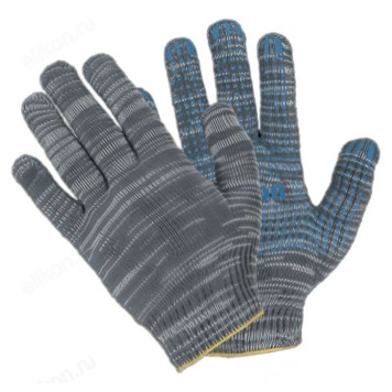 Перчатки вязаные DGC019S FIBERON с ПВХ-точкой 75 г 7,5класс серые 34454