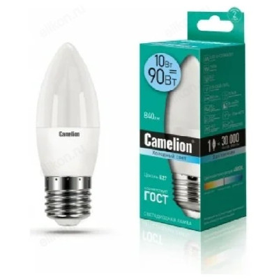 Лампа светодиодная LED E27 C35 10W 3K Camelion Свеча 830 46645 1/10/100