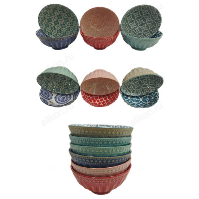 Миска керамика 475FGW, d-12см, 6шт, цветная