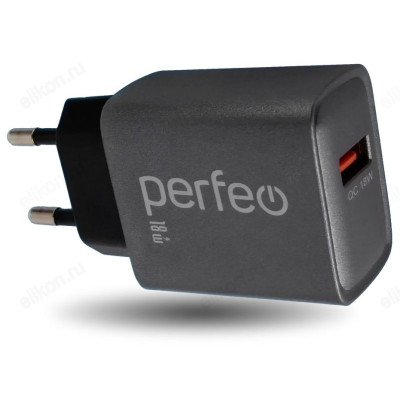 Зарядка сетевая Perfeo USB, QC3.0, 18W, серый (I4667)-1