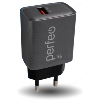 Зарядка сетевая Perfeo USB, QC3.0, 18W, серый (I4667)