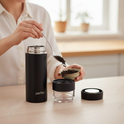 Термос металл PERFEO 0,4 л., нержавеющая сталь (PF_E1369) с фильтром черный-5