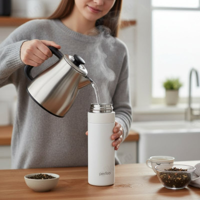 Термос металл PERFEO 0,4 л., нержавеющая сталь (PF_E1370) с фильтром белый-8