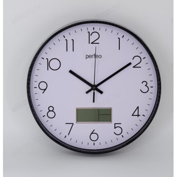 Часы настенные Perfeo PF-WC-023(С1) PF_E2066 черн/бел
