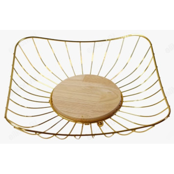 Фруктовница металлическая с бамбуковым дном-4