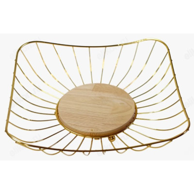 Фруктовница металлическая с бамбуковым дном-4