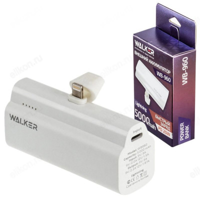 Power Bank 5000 mAh Walker WB-960 Mini, 20Вт, Li-Pol, 3A, для Lightning, PD, белый