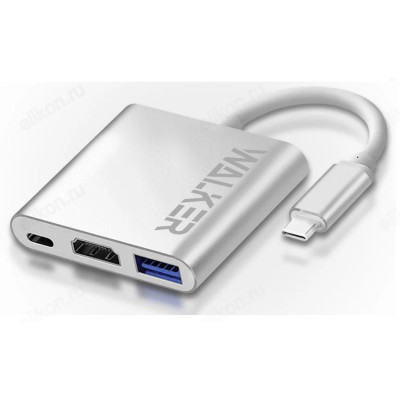 Разветвитель USB WALKER WHUB-35, 3в1, серебряный-1