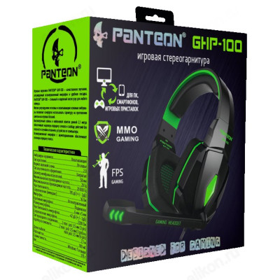 Проводные наушники Panteon GHP-100, черный/зеленый-3