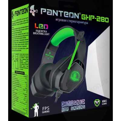 Гарнитура проводная накладная игровая  Panteon GHP-280 черно-зеленая-2