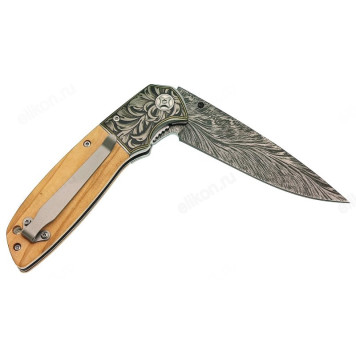Нож Патриот PT-TRK90-1 Коричневый+узор, складной (9/22см)-1
