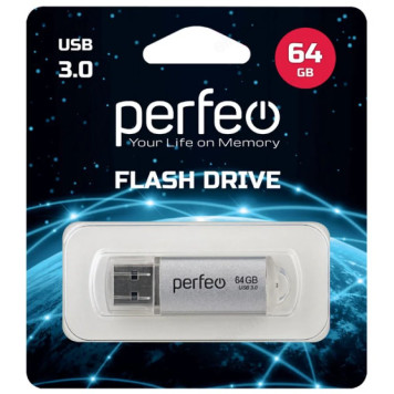 Память USB  64GB Perfeo C14 Silver metal series