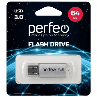 Память USB  64GB Perfeo C14 Silver metal series