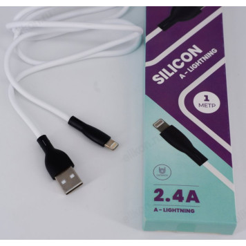Кабель USB - Lightning PERFEO SILICON (I4337) силикон бел.-1