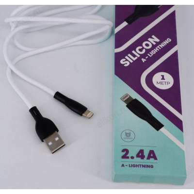 Кабель USB - Lightning PERFEO SILICON (I4337) силикон бел.-1