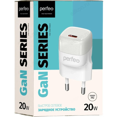 Зарядка сетевая Perfeo I4651 Type-C GaN 20W белый-1