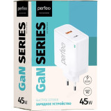 Зарядка сетевая Perfeo I4654 USB-A+TYPE-C GaN 45W белый
