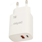 Зарядка сетевая Perfeo I4661 USB-A+TYPE-C 20W белый