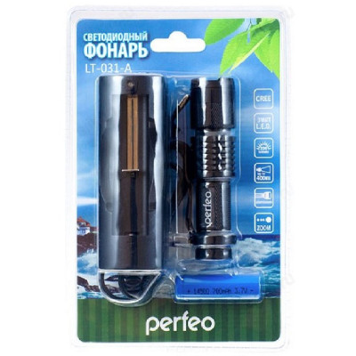 Фонарь Perfeo LT-031-A Black, 200LM, CREE Q5, аккумулятор 14500+1*AA, Zoom, 3 режима,светодиодный-1
