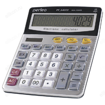 Калькулятор Perfeo PF A4029, бухгалтерский, 12-разр., GT, серебристый
