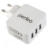 Зарядка сетевая Perfeo A4134 4.8А, 3USB,"CUBE 3", белый